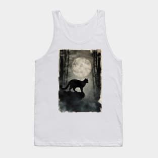 Mysterious Black Cat in the Foggy Forest Vintage Tank Top